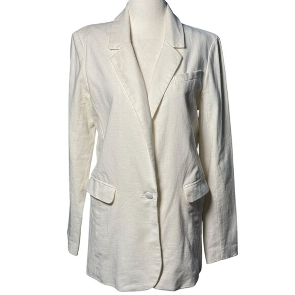 Abercrombie & Fitch White Cream Linen Long Sleeve Button Blazer Coat Jacket S - Picture 1 of 8
